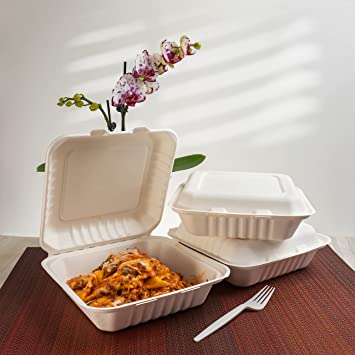 9"X9"X3" Clamshell Bagasse Containers-1Comb | 200pc