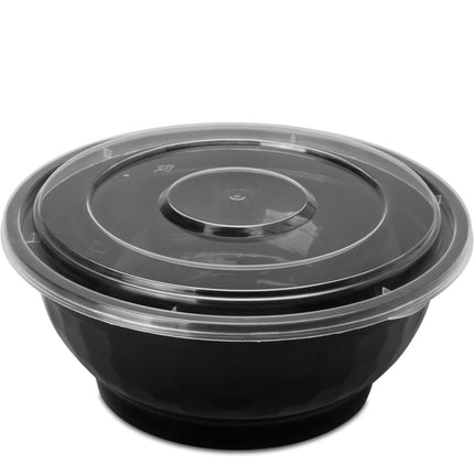 38oz Pho Soup Container Plastic Bowl & Lids Set | Black | 150 Units
