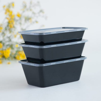 28 oz Rectangle Containers w Lids (Black)